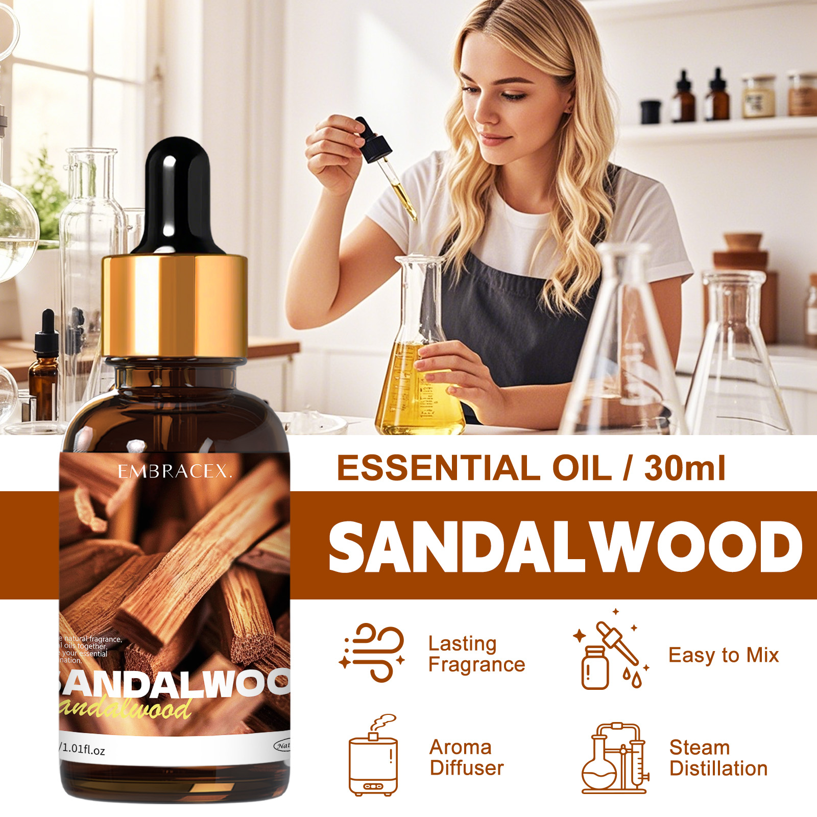 30ml Sandalwood Natural Plant  - Perfume Fragrance Oils For Candles 评论和价格